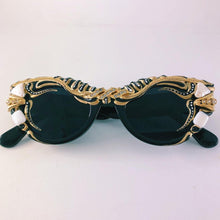 Load image into Gallery viewer, Witness, Sunglasses, Glasses, Eye Wear, Fashion Glasses, Festival Sunglasses, EDC, Handmade, Sunnies, Burner Glasses, Shades, Gold
